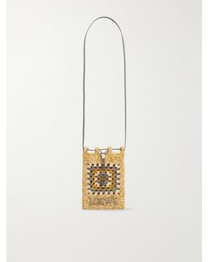 Loewe Paula's Ibiza Leather-Trimmed Crocheted Raffia Bucket Bag - White