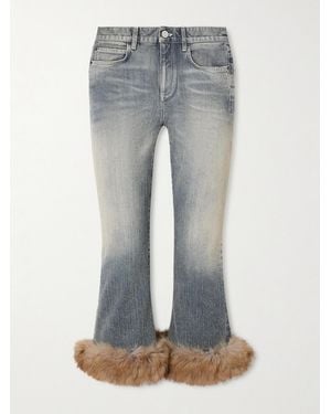 Balenciaga Cropped Plush-Trimmed Low-Rise Flared Jeans - Blue