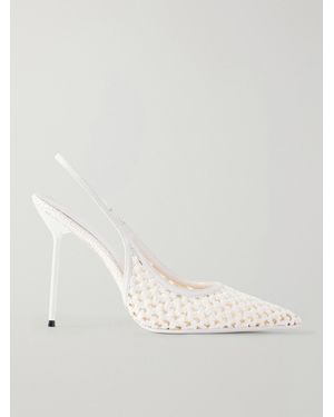 Paris Texas Lidia 105 Leather-Trimmed Straw Slingback Court Shoes - Natural