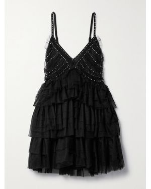 LoveShackFancy Jude Embellished Ruffled Tulle Mini Dress - Black