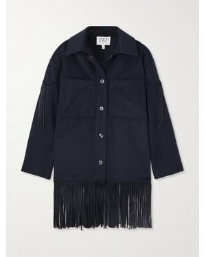 Twp Midnight Cowboy Fringed Suede-Trimmed Cashmere Jacket - Blue