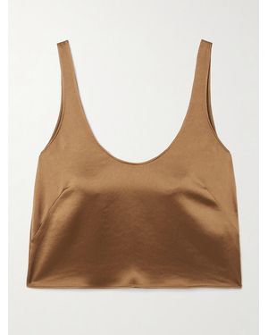 Leset Barb Scoop Cropped Washed-Satin Tank - Brown