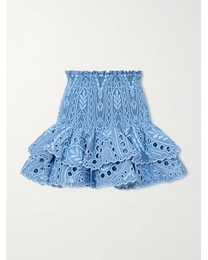 Charo Ruiz Nerissa Gestufter Minirock Aus Einer Baumwollmischung Mit Lochstickerei Und Volants - Blau