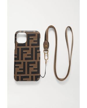 Fendi Canvas-trimmed Embossed Leather Iphone 11 Pro Case - Brown