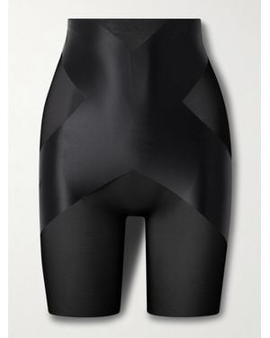 Spanx Shape Satin‑X Hoch Sitzende, Oberschenkellange Shorts - Schwarz