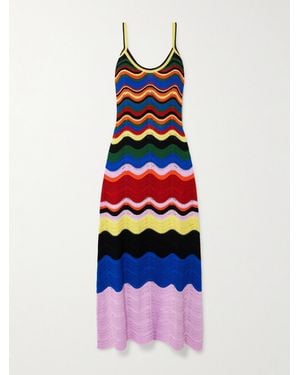 La DoubleJ Striped Crocheted Cotton Maxi Dress - White