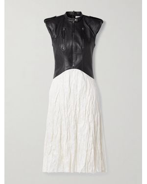 Gabriela Hearst Athena Panelled Leather And Crinkled Silk-Blend Twill Midi Dress - Natural