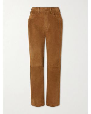 Tom Ford Embellished Paneled Suede Straight-Leg Pants - Brown