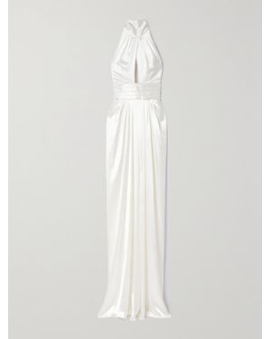 Naeem Khan Magnolia Pleated Silk-Charmeuse Halterneck Gown - White