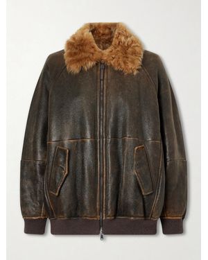 Brunello Cucinelli Shearling-Trimmed Leather Jacket - Brown
