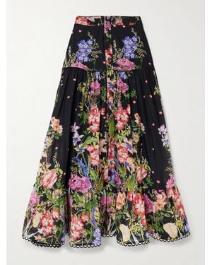 Charo Ruiz Ann Tiered Floral-Print Cotton-Blend Voile Maxi Skirt - Black