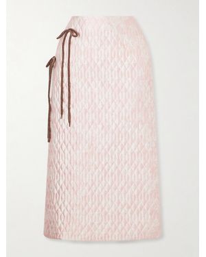 Simone Rocha Bow-Detailed Chenille-Trimmed Quilted Printed Satin Midi Skirt - Pink