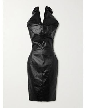 Rick Owens Draped Coated-Denim Midi Dress - Black