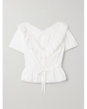 Loretta Caponi Giannella Lace-Trimmed Broderie Anglaise Cotton-Voile Blouse - White