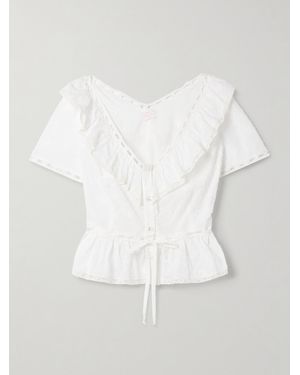 Loretta Caponi Giannella Lace-Trimmed Broderie Anglaise Cotton-Voile Blouse - White
