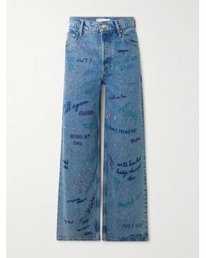 Mother Double Dip Nerdy Embroidered Mid-Rise Wide-Leg Jeans - Blue