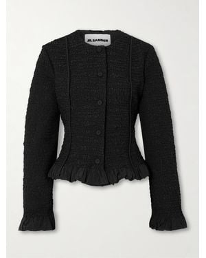 Jil Sander Ruffled Smocked Twill Jacket - Black