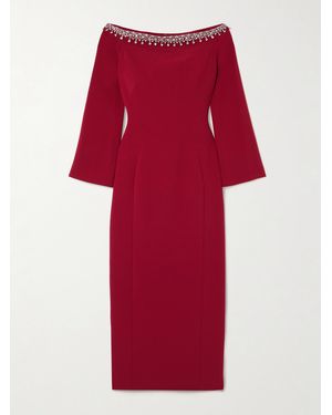 Jenny Packham Off-The-Shoulder Embellished Cady Midi Dress - Red