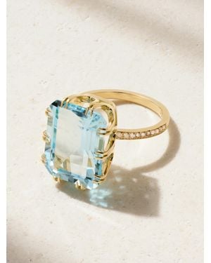 Ileana Makri Bague En Or 18 Carats (750/1000) Topaze Et Diamants Crown - Bleu