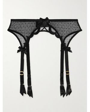 Agent Provocateur Katanah Scalloped Satin-Trimmed Swiss-Dot Tulle Suspenders - Black