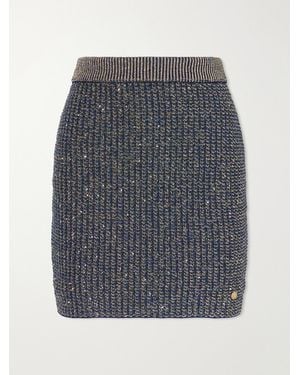 Balmain Embroidered Tweed Mini Skirt - Grey