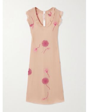 Marni Appliquéd Embroidered Embellished Silk Midi Dress - Pink