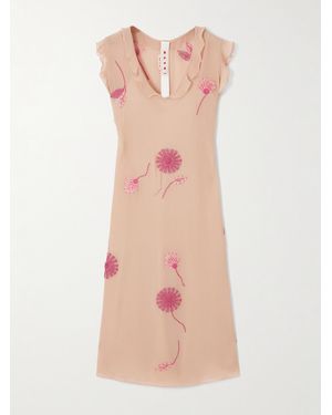 Marni Appliquéd Embroidered Embellished Silk Midi Dress - Pink
