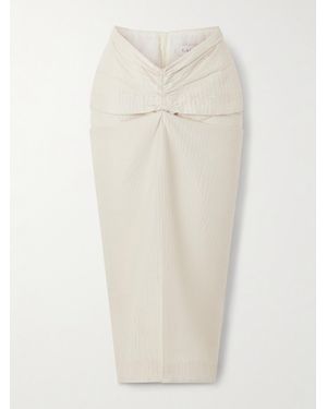 Lanvin Draped Satin-Jacquard Midi Skirt - White