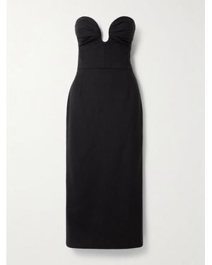 Carolina Herrera Strapless Ruched Wool-Blend Midi Dress - Black