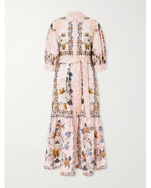Borgo De Nor Bianca Belted Printed Linen And Cotton-Blend Midi Dress - Pink