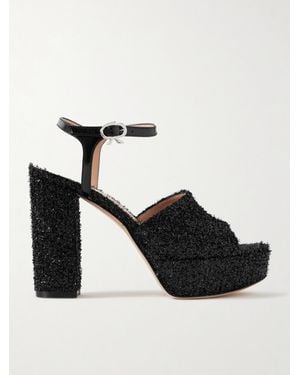 Gianvito Rossi 110 Patent-Leather Trimmed Embellished Tulle Platform Sandals - Black