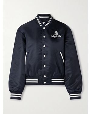 Sporty & Rich Vendome Embroidered Striped Shell Bomber Jacket - Blue