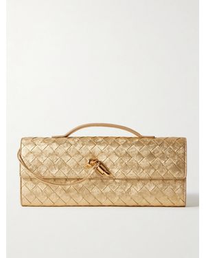 Bottega Veneta Andiamo Long Intrecciato Metallic Leather Clutch - Natural