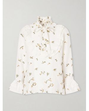 Christiano Marchelli Valeria Ruffled Embroidered Linen Blouse - Natural