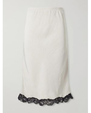Maria McManus Lace-Trimmed Satin Midi Skirt - White