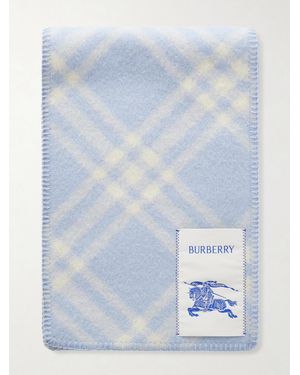 Burberry Logo-Appliquéd Checked Wool Scarf - Blue