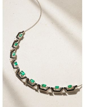 Nikos Koulis Oui 18-Karat, Emerald, Diamond And Enamel Necklace - Natural