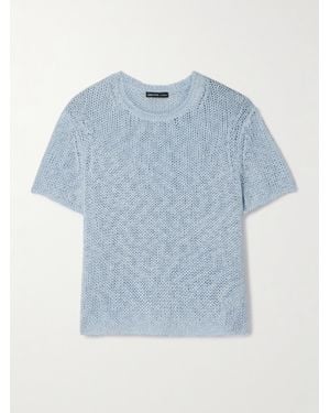 James Perse T-Shirt Aus Lochstrick Aus Einer Baumwoll-Leinenmischung - Blau