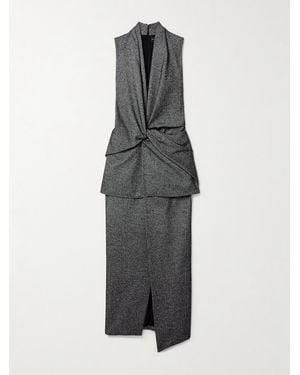 Brandon Maxwell The Margo Gathered Layered Wool-Blend Maxi Dress - Gray