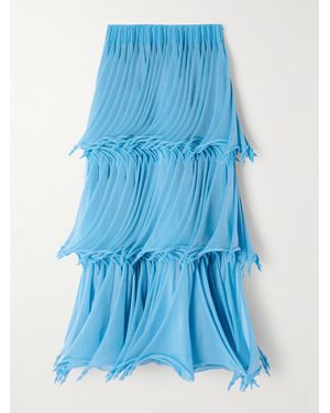 Alaïa Tiered Pleated Knitted Midi Skirt - Blue