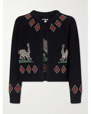 Bode Bunny Jacquard-Knit Wool Cardigan - Black