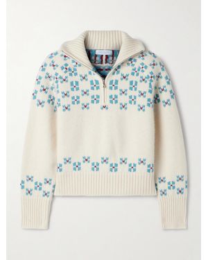 Calle Del Mar Winter Fair Isle Cashmere Half-Zip Jumper - Blue