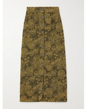 D'Estree Ivan Embroidered Twill Maxi Skirt - Green