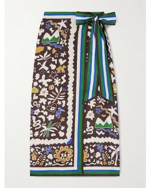 ALÉMAIS Jupe Portefeuille En Lin Imprimé Maroc - Bleu