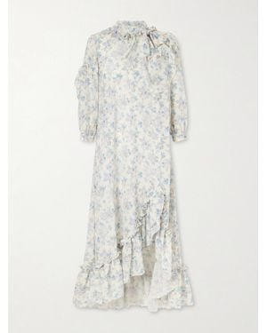 Maison Mayle Batacalla Scarf-Detailed Ruffled Floral-Print Silk-Crepe De Chine Midi Dress - White