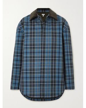 Loewe Cotton Corduroy-Trimmed Checked Wool-Blend Padded Jacket - Blue
