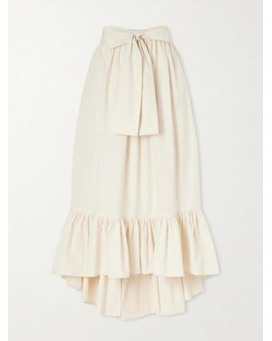 Lisa Marie Fernandez Nicole Tie-Detailed Asymmetric Pleated Tiered Cotton-Poplin Maxi Skirt - Natural