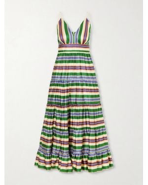Christiano Marchelli Allegra Tiered Striped Silk-Blend Maxi Dress - Green