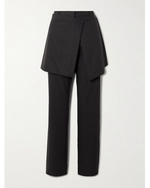 St. Agni Layered Wool Straight-Leg Trousers - Black