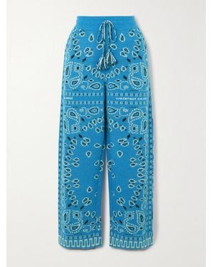 Alanui Bandana Wool-Blend Jacquard Wide-Leg Trousers - Blue